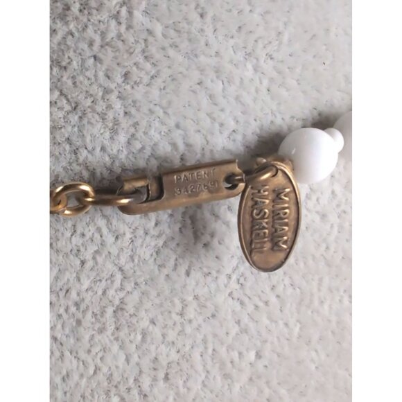 Vintage Miriam Haskell White Milk Glass Leaf Necklace  14" Choker Art Deco Style - Picture 2 of 5